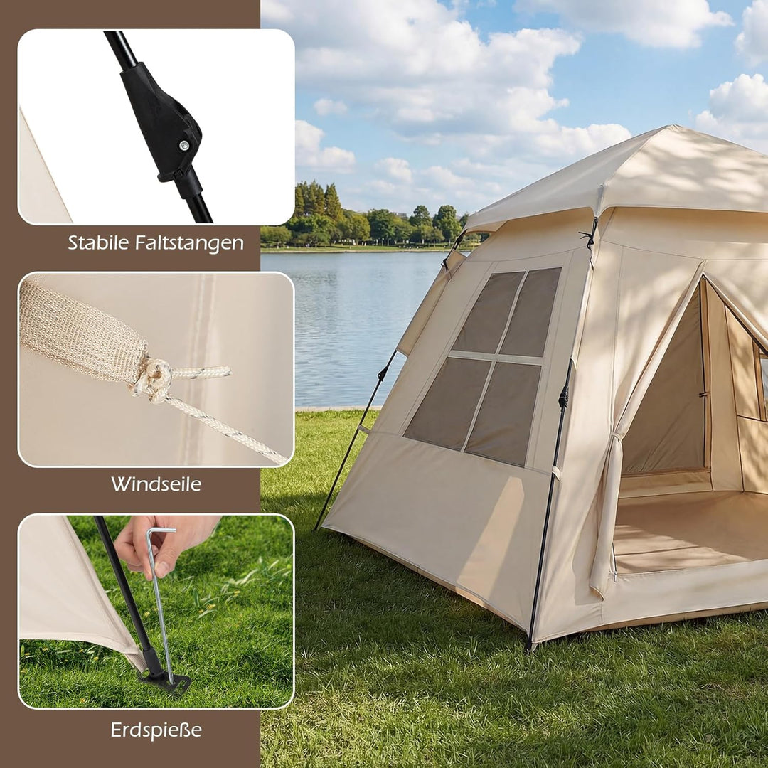 COSTWAY Pop Up Zelt 4 Personen, Wurfzelt mit 2 Meshtüren &amp; 4 Netzfenster, Campingzelt Wasserfest mit