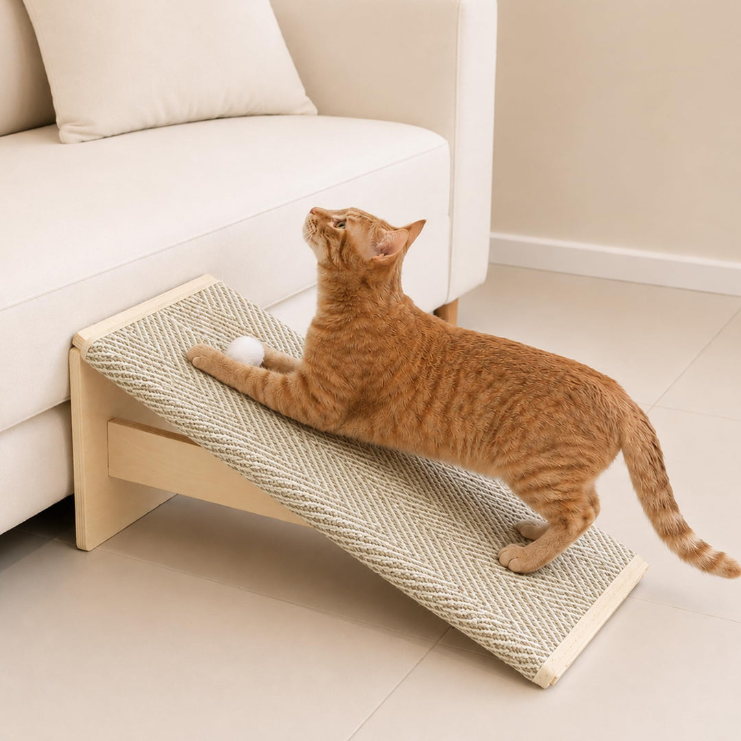 PETKARAY Kratzbrett Katze, 65 cm hoch, mit Rampe, Robustes L-förmiges Kratzmöbel als Möbelschutz, Ka