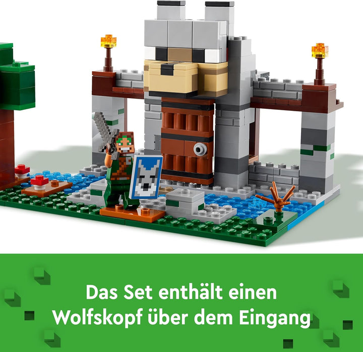 LEGO Minecraft Die Wolfsfestung, Action-Spielset mit Skeletten und Festung zum Erkunden, Geschenk fü