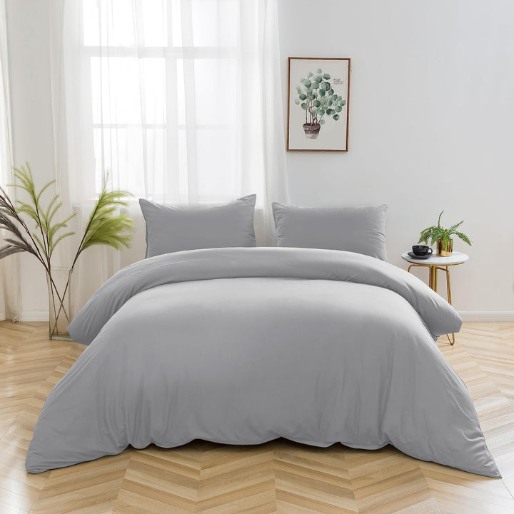 AYSW 100% Baumwolle Bettwäsche mit Reissverschluss 135x200 cm Hellgrau 1 Bettbezug mit 1 Kopfkissenb
