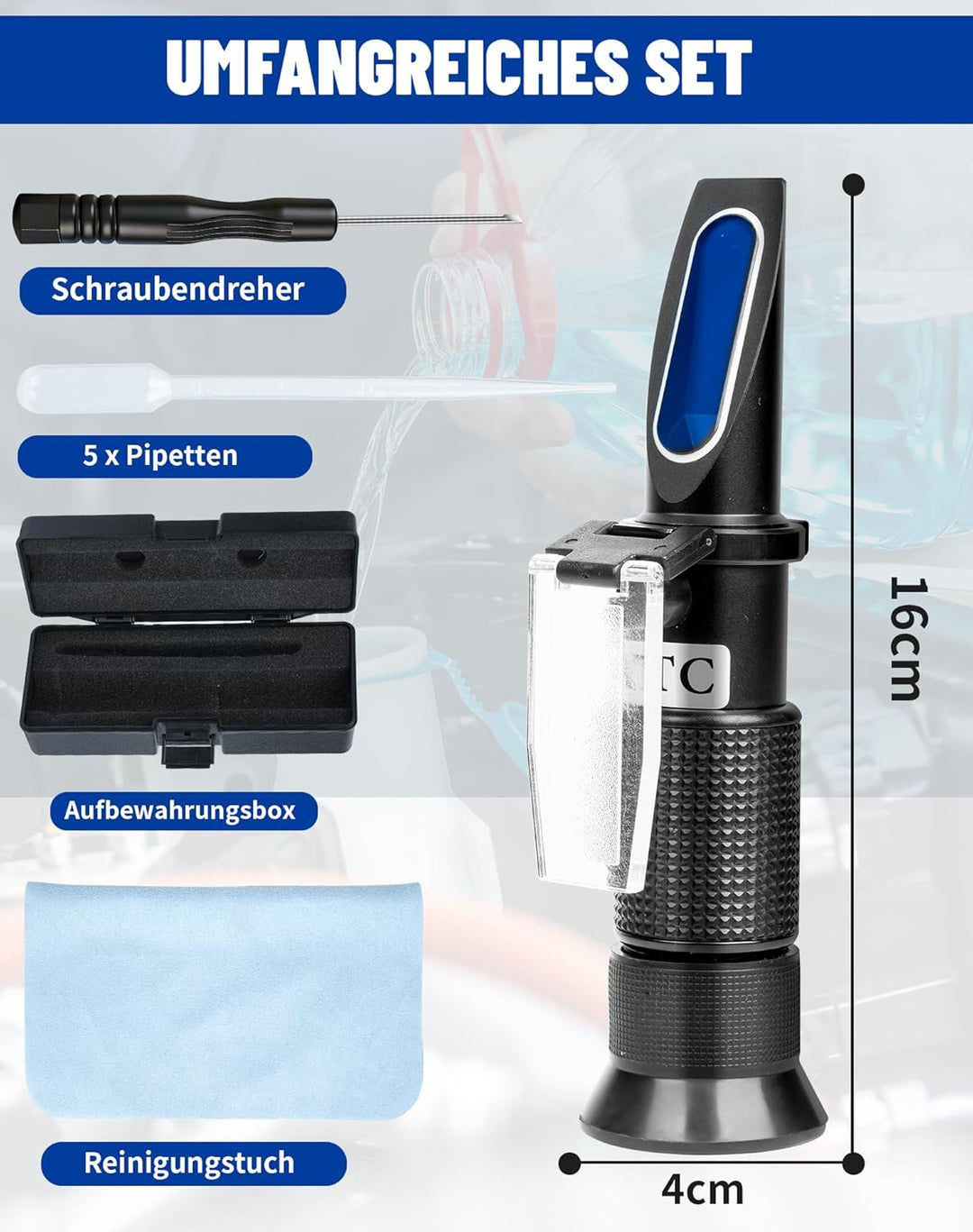 4-in-1 Frostschutz Refraktometer mit ATC, Kühlmitteltester für Ethylenglykol (G11 G12) Propylenglyko