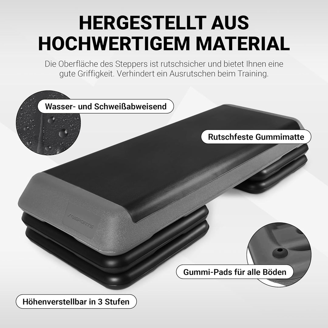 Steppbrett Professional inkl. Übungsposter + Work Out App GRATIS | 3 - Fach höhenverstellbar Studio