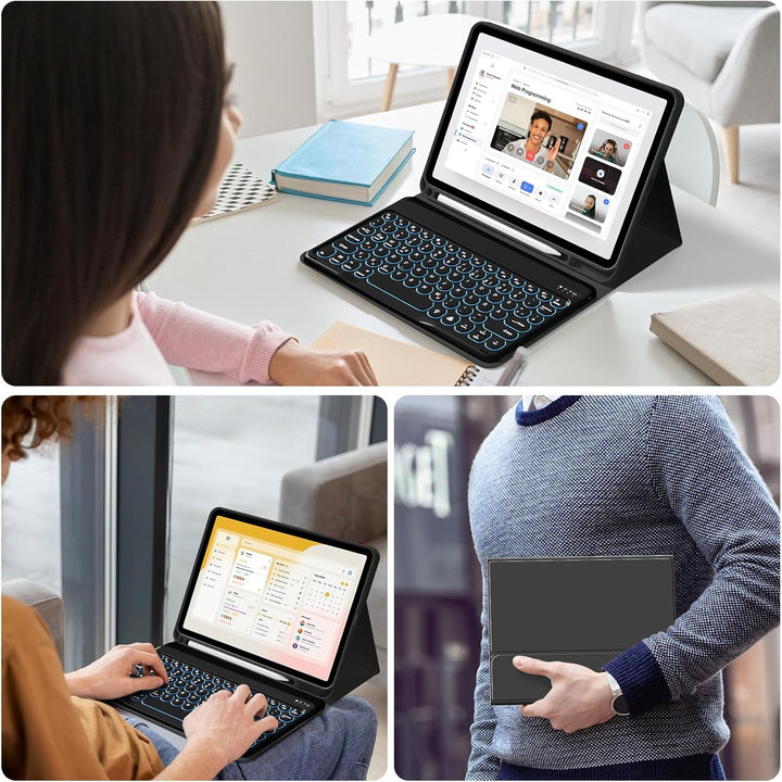 Hülle mit Tastatur für iPad 11 Generation A16/10 Generation (11/10.9 Zoll,2025/2022),7-farbige Beleu
