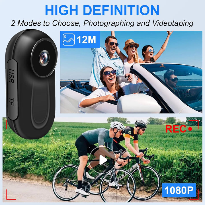 Mini Action Cam, 360°Tragbare Sportkamera mit 0,85-Zoll-Display, HD 1080P Bodycam Körperkamera Helm