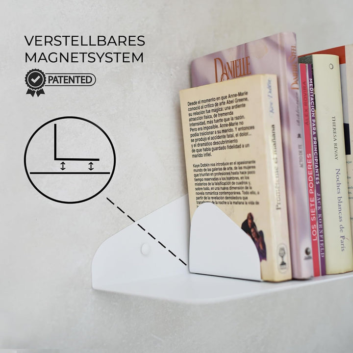 MILUKA Wandregal Weiss 35 cm | 2er Set Bücherregal Wand mit Magnetische Buchstütze | Bücher Regal Hä