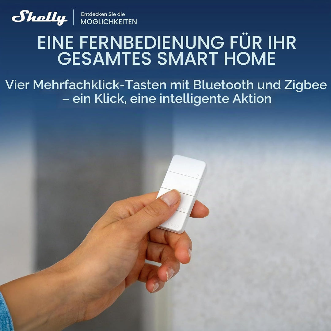 Shelly BLU RC Button 4 ZB - Bluetooth &amp; Zigbee Smart Fernbedienung mit vier Tasten, Mehrfachklicks,