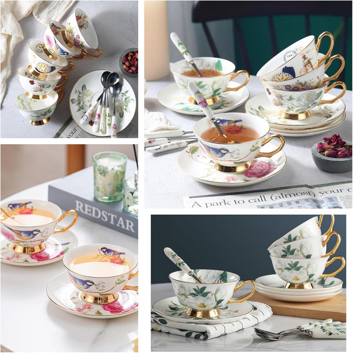8 Stück Europäischen Blumen Tee Set,Bone China Tee Set Service Kaffee Set, 9 Optionen.Mit Geschenkbo