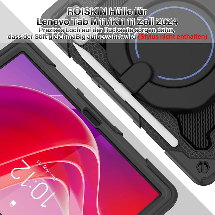 ROISKIN Lenovo Tab M11 2024 Hülle: Robuste, stossfeste Hülle mit Displayschutzfolie & 360° Drehbare