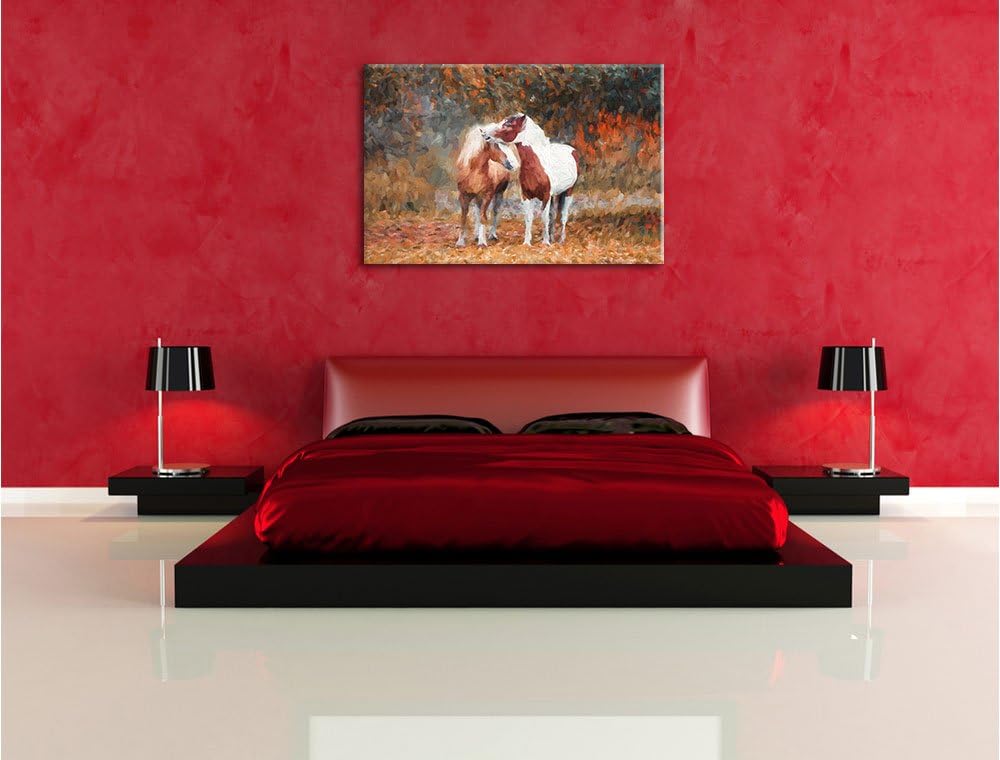 Pixxprint Zwei schmusende Pferde Kunst als Leinwandbild/Grösse: 100x70 cm/Wandbild/Kunstdruck/fertig