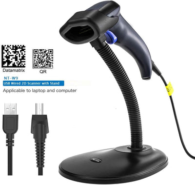 NETUM Kabelgebundener 2D QR Barcode-Scanner mit Halterung - Handheld Automatischer Omnidirektionaler