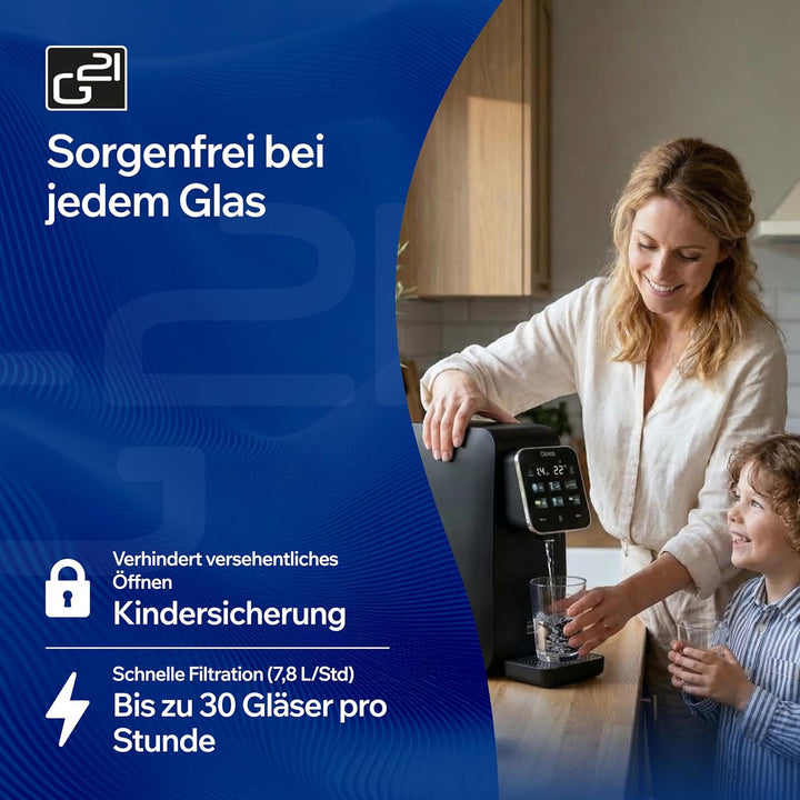 G21 Osmo Osmoseanlage Trinkwasser 3L, 1:1 Rein- zu Abwasserverhältnis, Umkehrosmoseanlage mit Heissw
