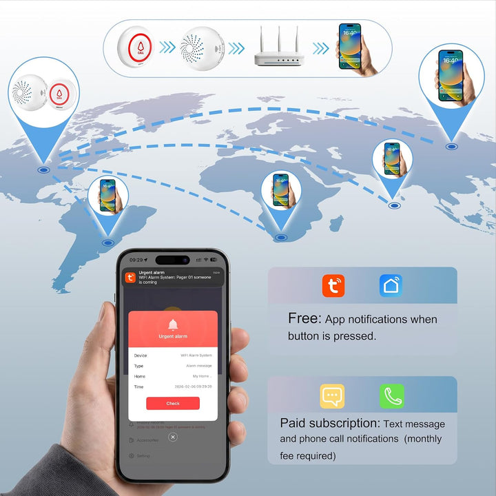 SINGCALL Tuya WiFi Drahtloses Rufsystem(Ausrüstungs-Upgrade),alarmsystem für ältere Menschen/Patient