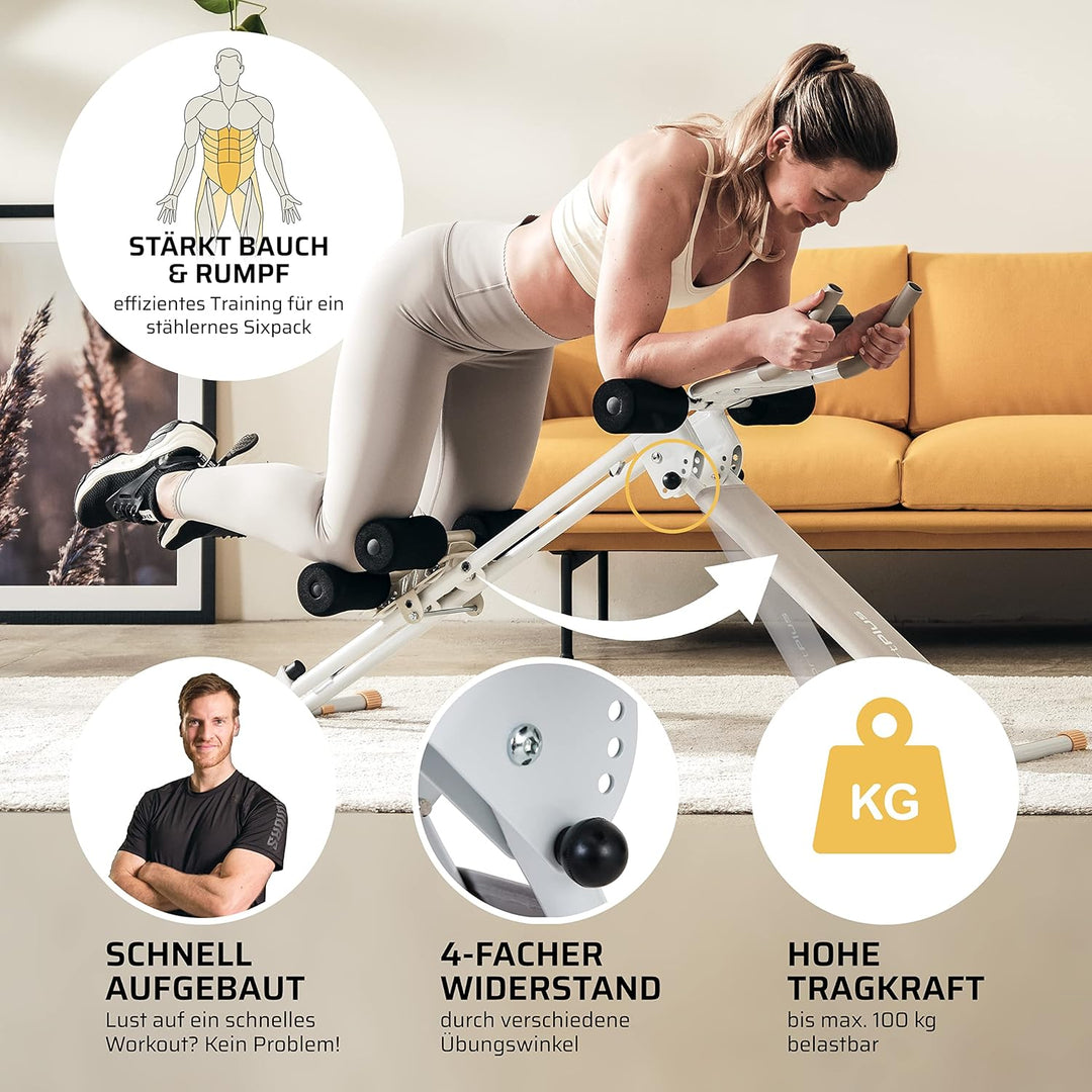SportPlus Bauchtrainer für zuhause klappbar - Bauchmuskeltrainer, Bauchroller mit 3 oder 4 Trainings