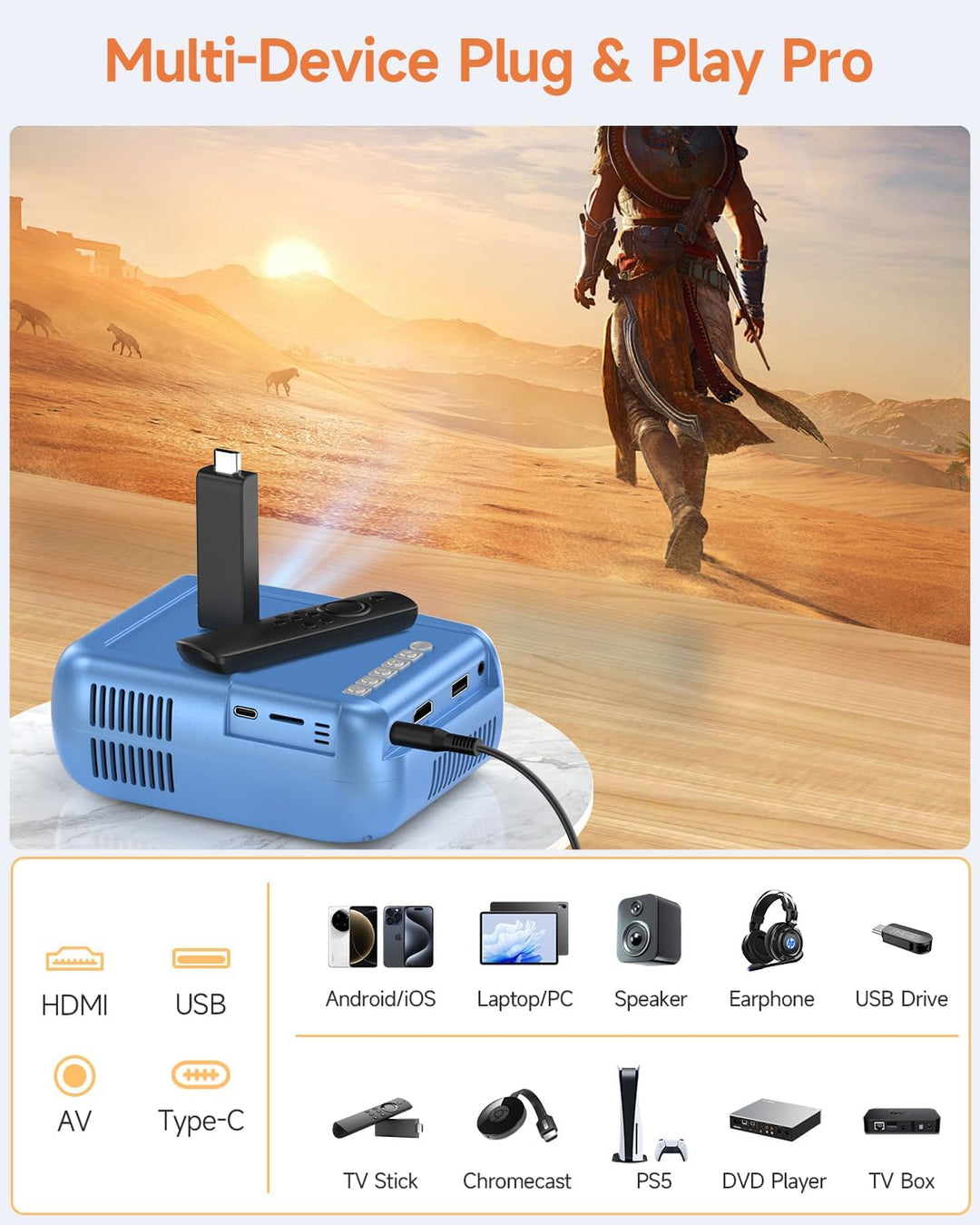 Mini Beamer Bluetooth und WiFi, Kleiner Beamer für Handy, 1080P Unterstützung Projektor iPhone/Andro