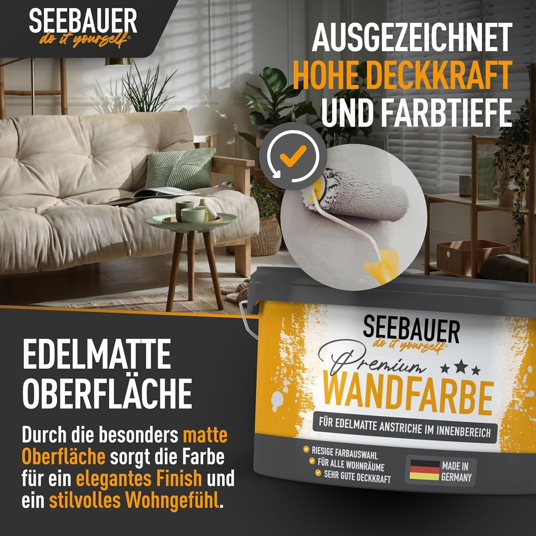 SEEBAUER diy® Wandfarbe Blau für Innen (No. 821 Arctic Blue 5,0 Liter) Edelmatte Blautöne hohe Deckk