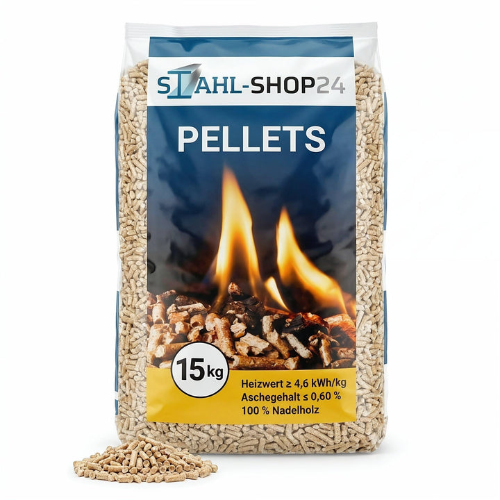 Stahl-Shop24 Holzpellets ENplus A1 6mm Nadelholz 15 kg - Premium Heizpellets für Pelletofen Kamin He