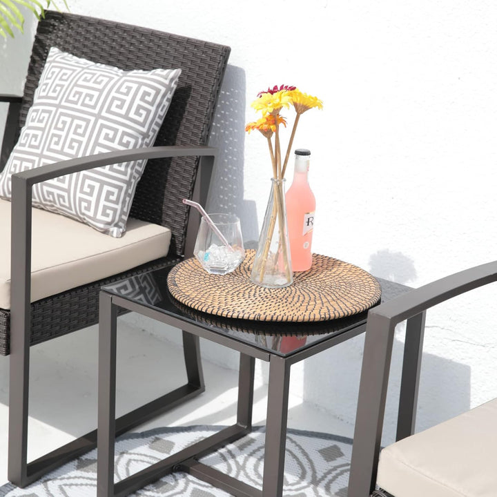 SVITA LOIS L Poly Rattan Sitzgruppe Gartenmöbel Metall-Garnitur Balkonmöbel Tisch Sessel (Schwarz)