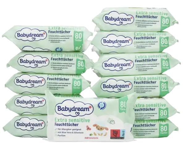 Babydream extra sensitive Feuchttücher 960 Stück 12x80 Tücher ohne Pafüm, mit Aloe Vera & Allantion,