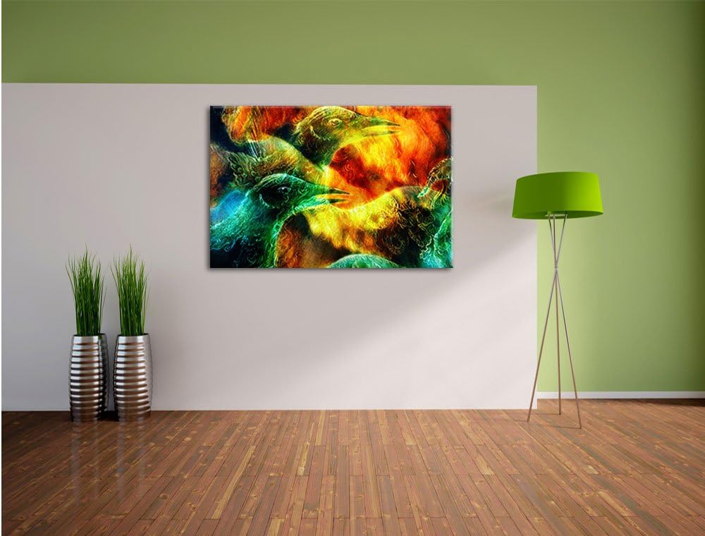 Vogel Phönix Collage, Format: 100x70 auf Leinwand, XXL riesige Bilder fertig gerahmt mit Keilrahmen,