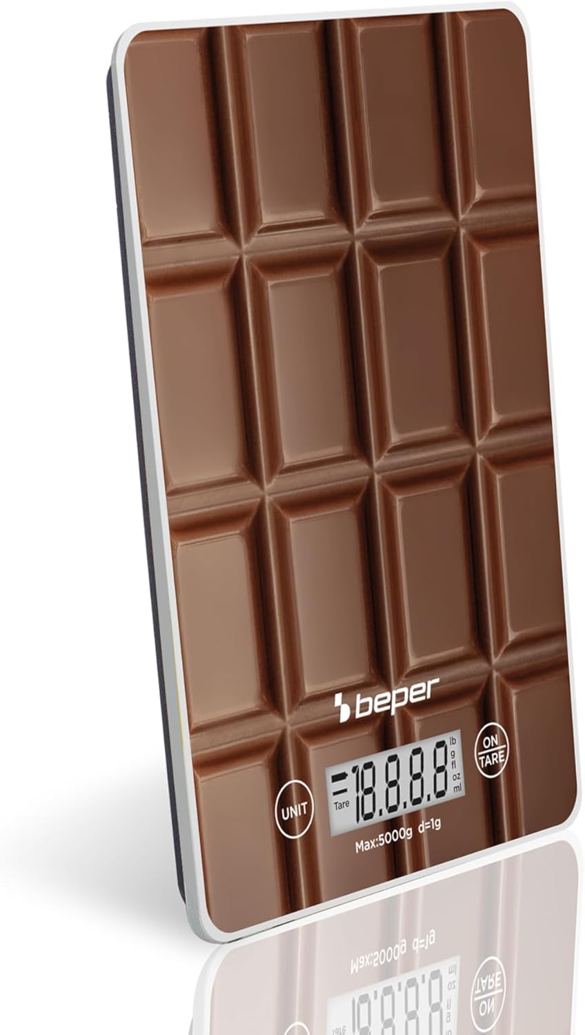 BEPER P102BIL002 Digitale Küchenwaage, Gehärtete Glasplatte, Küchenwaage mit LCD-Display und Touch-T