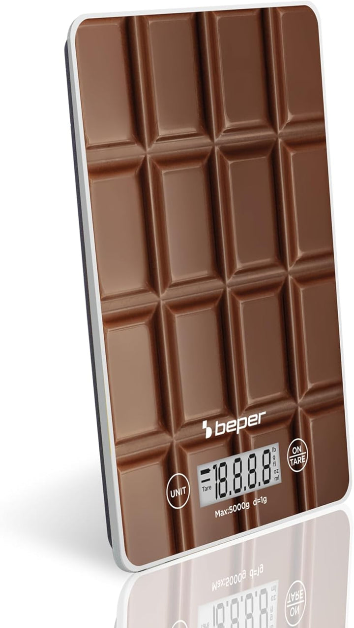 BEPER P102BIL002 Digitale Küchenwaage, Gehärtete Glasplatte, Küchenwaage mit LCD-Display und Touch-T