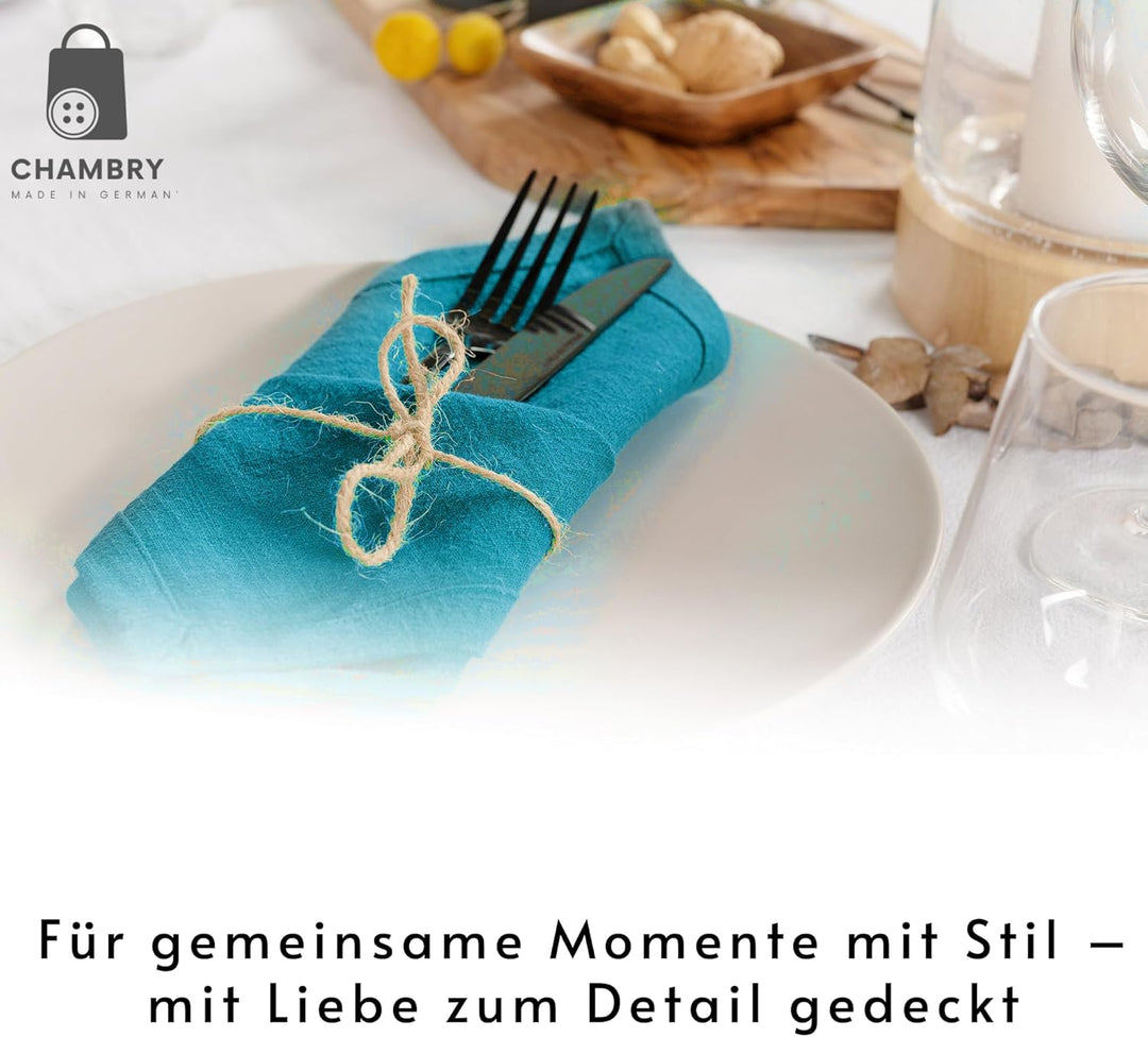 chambry 6 Premium Stoffservietten 100% Leinen Stonewashed - 40cm x 40cm - inkl. Faltanleitung als E-