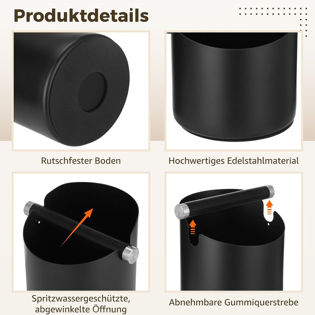 Abklopfbehälter für Siebträger, Gross Knock Box Stossdämpfende, Edelstahl kaffeesatz abschlagbehälte