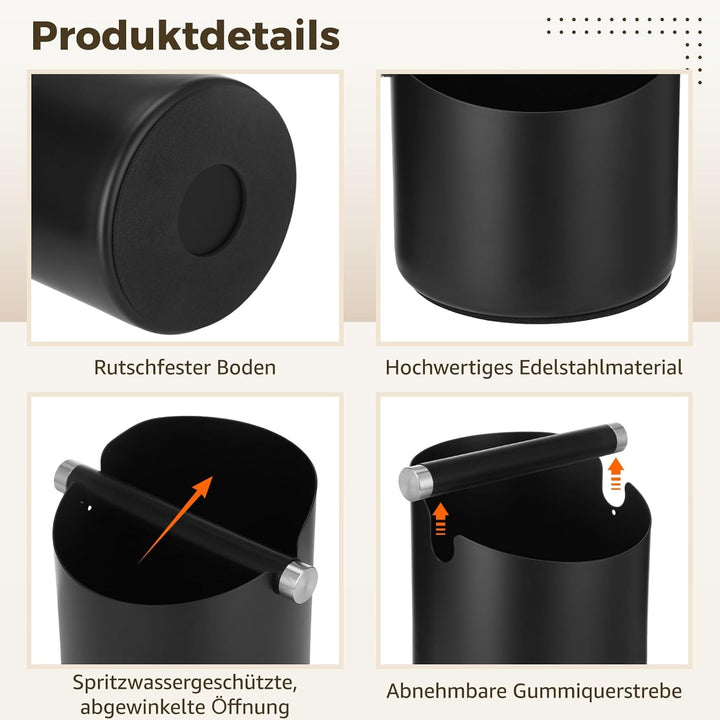 Abklopfbehälter für Siebträger, Gross Knock Box Stossdämpfende, Edelstahl kaffeesatz abschlagbehälte