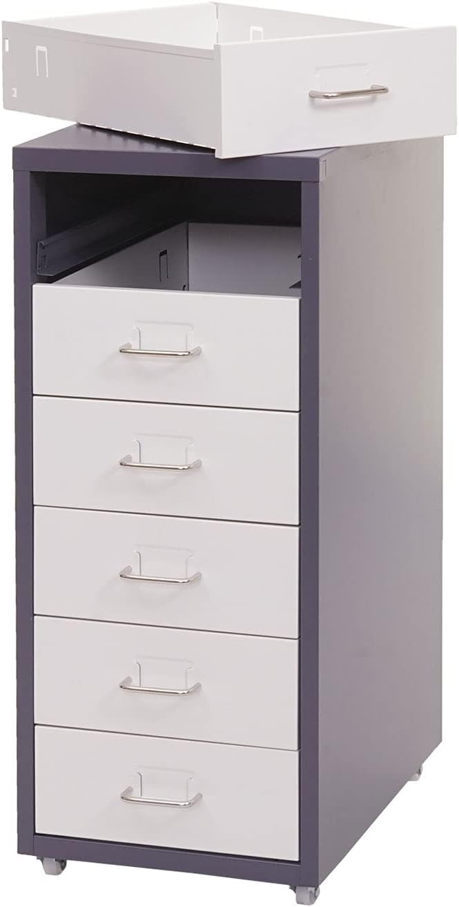 PROREGAL Rollcontainer Housten HxBxT 69x28x41cm 6 Schubladen Dunkelgrau Weiss Schubladenschrank Stah