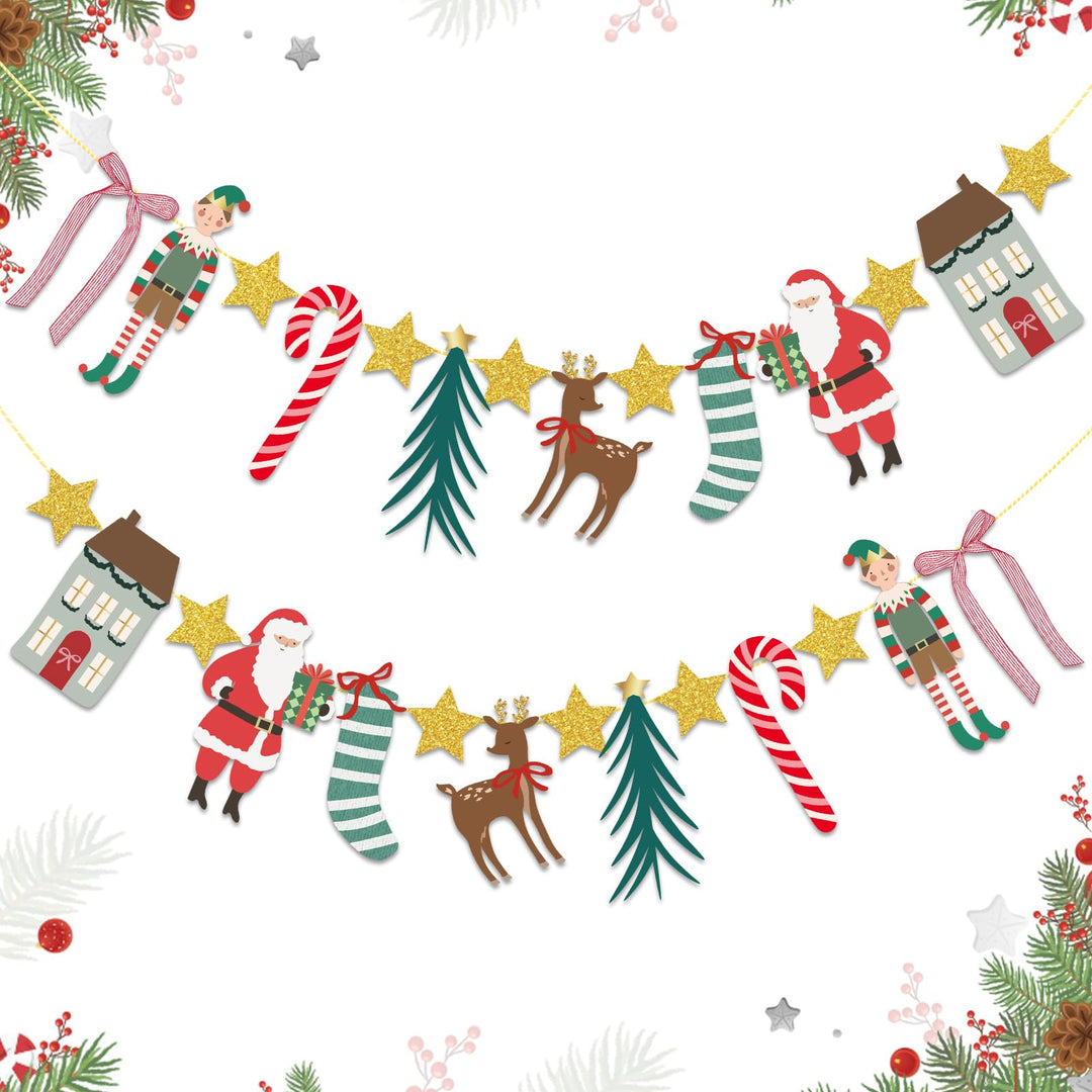 EASY JOY 2 Stück Hängende Papiergirlande Christmas Weihnachtsbanner Weihnachtsdeko Innen mit Weihnac