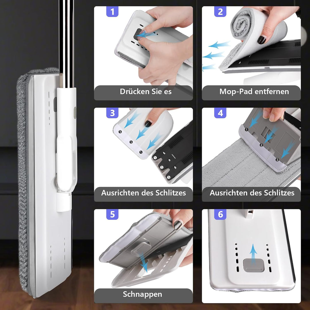 Wischmopp Set mit Eimer,Masthome Putzeimer mit Wischmop und 5 Mikrofaser Moppkopf, Wischmopp Set mit
