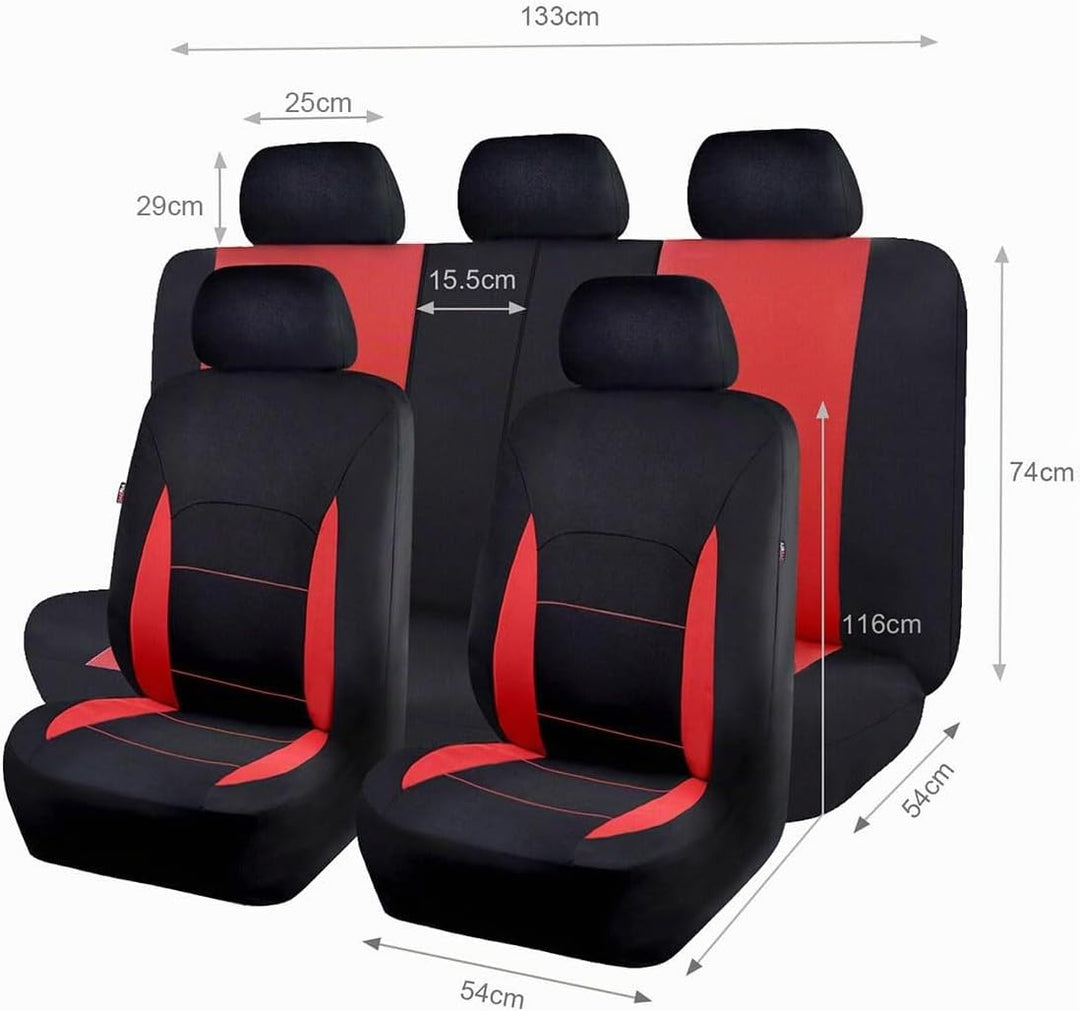 Flying Banner Sitzbezüge Auto Universal Set mit Airbag (Vollständige Reihe, Rot und Schwarz) Rot und