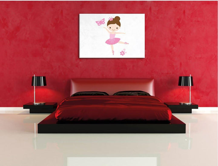 Pixxprint Ballerina Schmetterling Blumen als Leinwandbild/Grösse: 100x70 / Wandbild/Kunstdruck/ferti