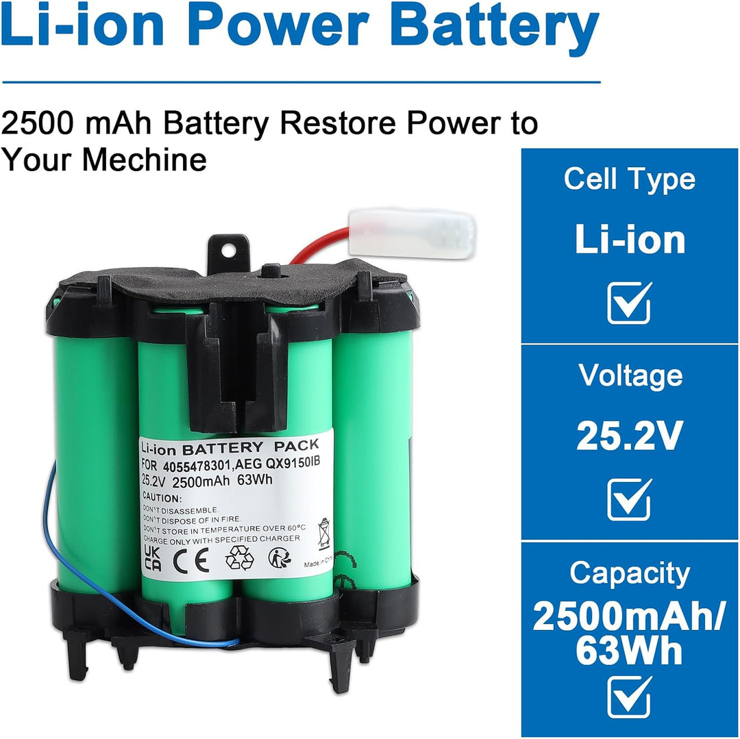 25,2V Li-Ion Akku Kompatibel mit AEG QX9 / Electrolux Pure Q9 Serie, QX9-1-50IB QX9-1-ANIM QX9-1-ALR
