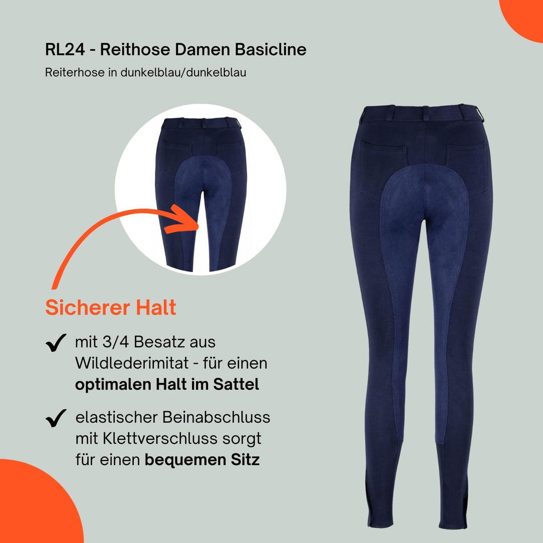 RL24 - Damen Reithose Vollbesatz BASICLINE 34 Dunkelblau/Dunkelblau, 34 Dunkelblau/Dunkelblau