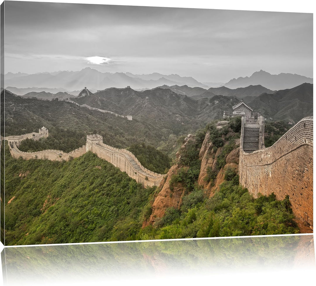 Pixxprint Chinesische Mauer B&W Detail, Format: 100x70 auf Leinwand, 100x70