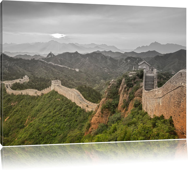 Pixxprint Chinesische Mauer B&W Detail, Format: 100x70 auf Leinwand, 100x70