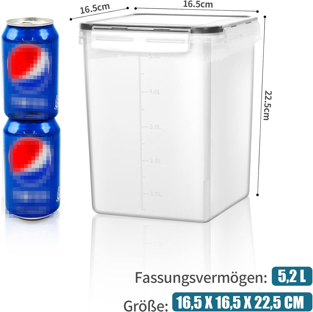 5,2L Gross Vorratsdosen mit Deckel Luftdicht 4er Set mit Kreidemarker und Etiketten, BPA Frei Plasti