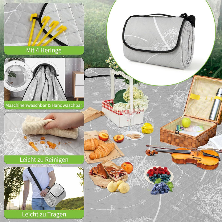 HAUSPROFI Picknickdecke, Wasserdicht Stranddecke Sandfrei 200x300, Outdoor Teppich, Picnic Blanket X