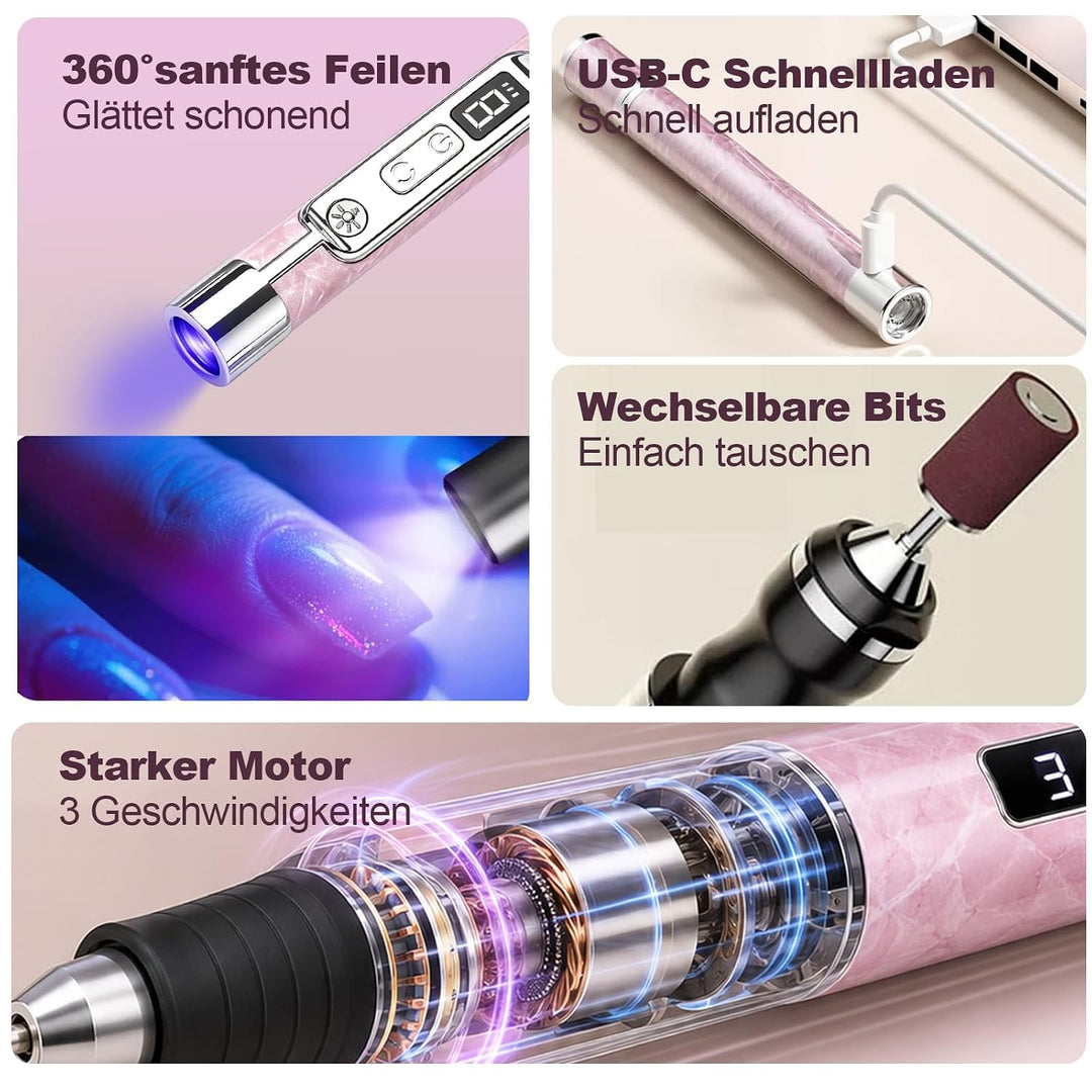 ZYNERY Kabelloser elektrischer Nagelfräser für dicke Zehennägel, 2-in-1 LCD Display Nagelfräser, 4 G