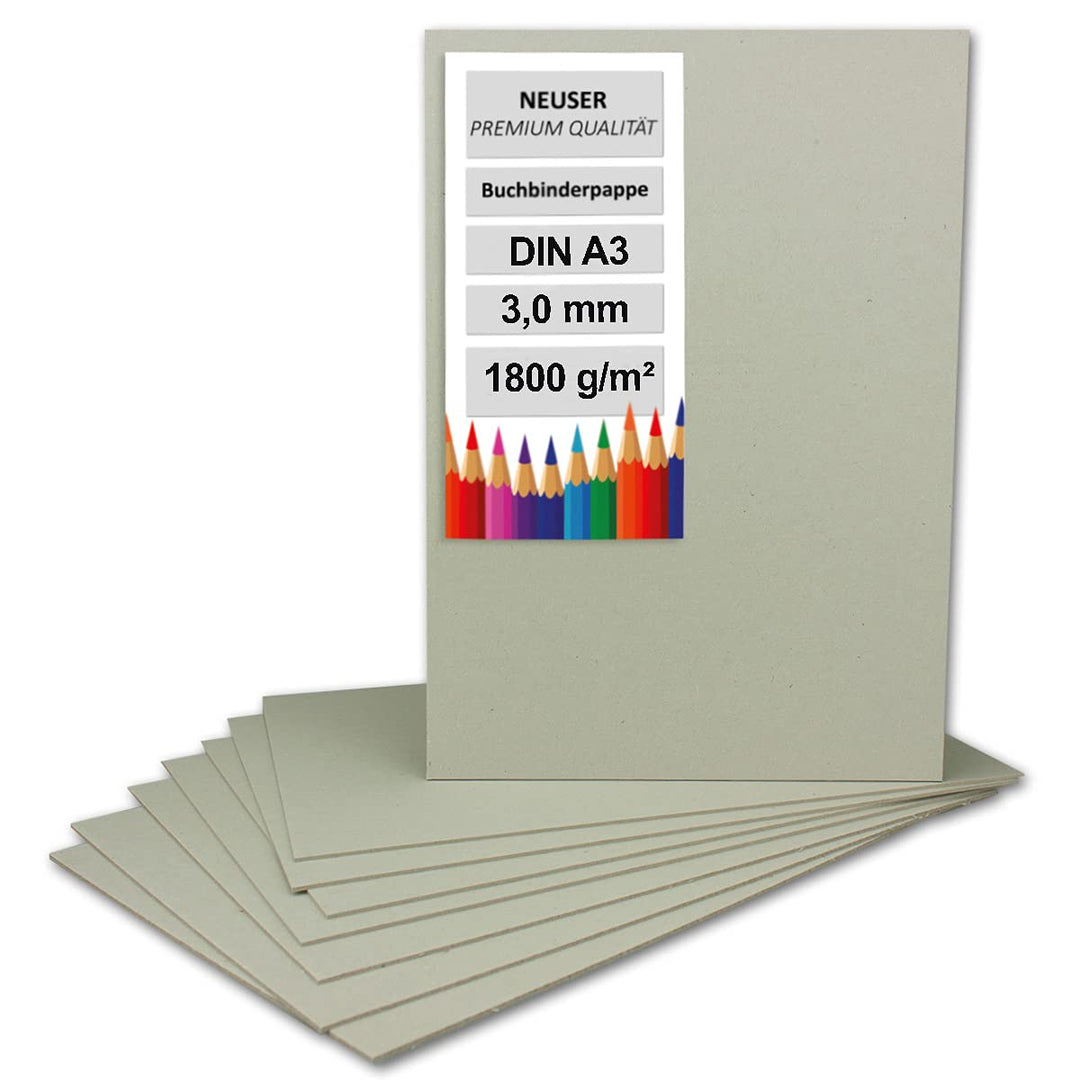 NEUSER PAPIER 20x Buchbinderpappe DIN A3 (29,7 x 42 cm) - Stärke 3,0 mm (0,3 cm) - Grammatur: 1800 g