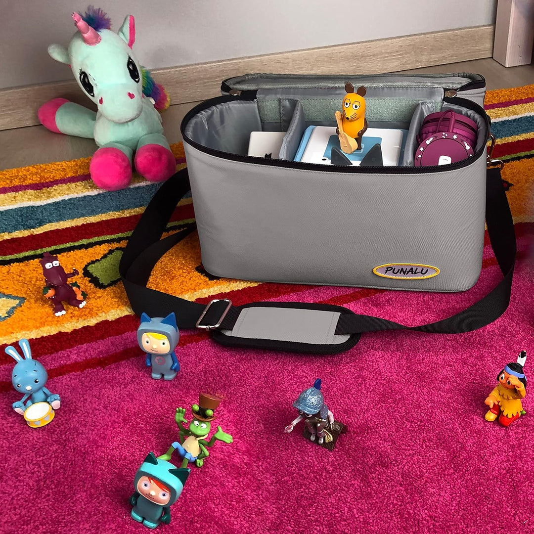 PUNALU grosse Tasche für Toniebox, Platz für 68 Tonie Hörfiguren, Toniebox Tasche (grau), Grau