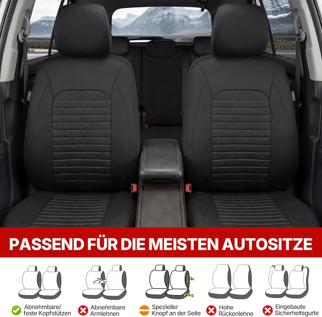 AUTOYOUTH Universal Autositzbezüge für Vordersitze, Schwarz, Polyester mit Horizontalen Steppnähten,