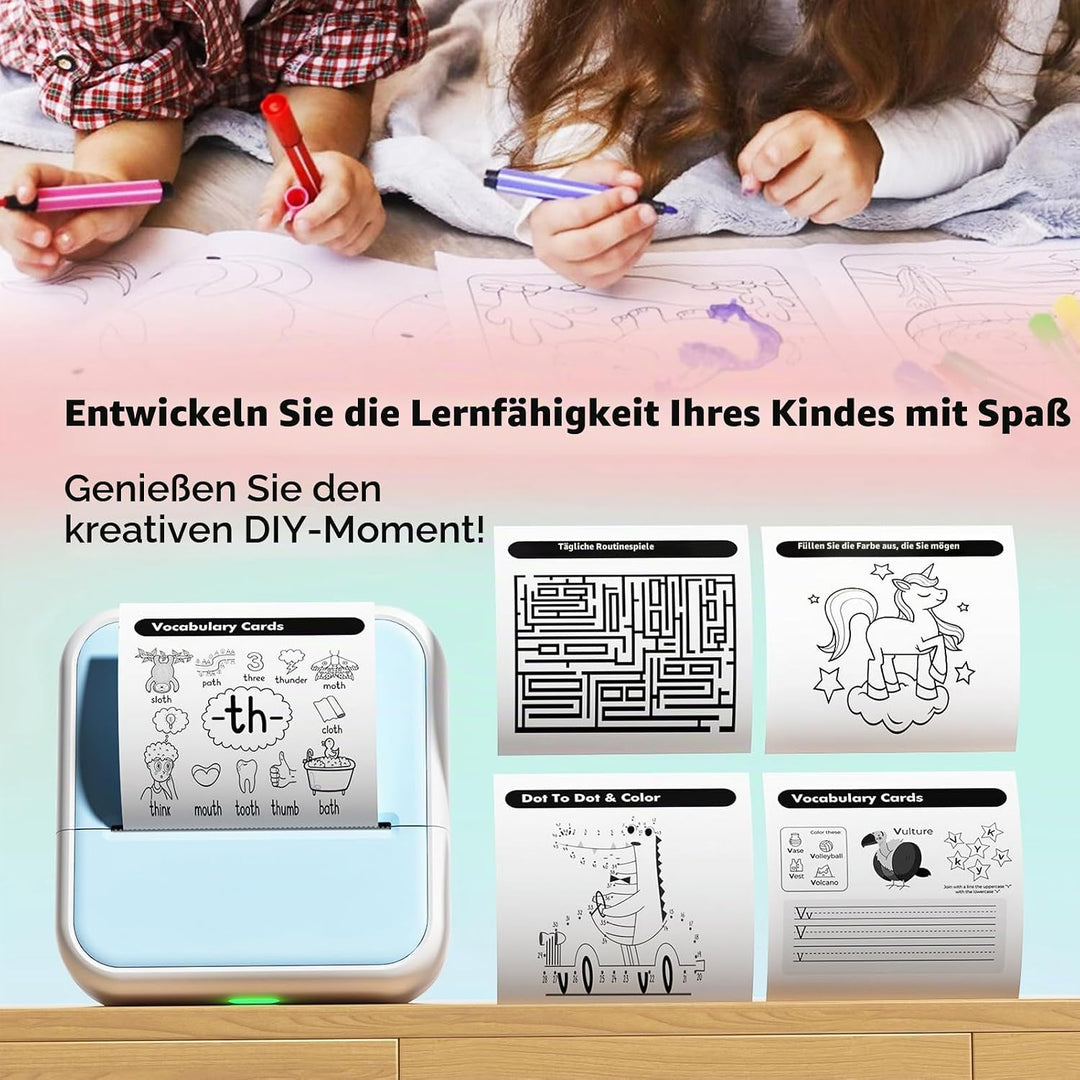 Bisofice S1 Mini Drucker für Smartphone mit 11 Rollen Druckerpapier, Sticker Drucker Aufkleber, Mini