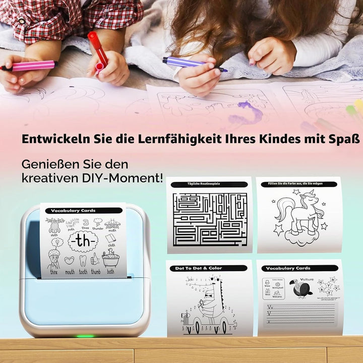 Bisofice S1 Mini Drucker für Smartphone mit 11 Rollen Druckerpapier, Sticker Drucker Aufkleber, Mini
