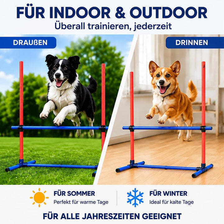 Agility-Trainingsset für Hunde, Hindernisset mit Slalomstangen, Hundesport-Ausrüstung, für Grosse un