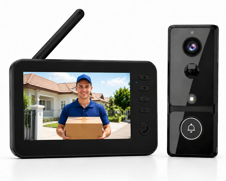 Video Türklingel mit Kamera, 4,3'' IPS Monitor, PIR Sensor, ohne WLAN & App | Livebild per Monitor,