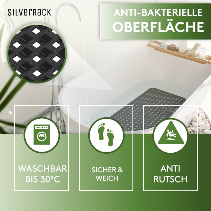 SilverRack Badewannenmatte 88x40 cm (Schwarz RAUTEN) - Antirutschmatte Badewanne BPA frei für Kinder
