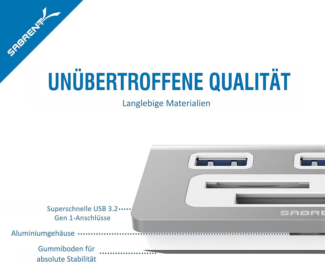 SABRENT usb Hub 3.2x1, USB Adapter 6 in 1 mit 3 Porten, CF, SD/microSD Leser, Verteiler, Verlängerun