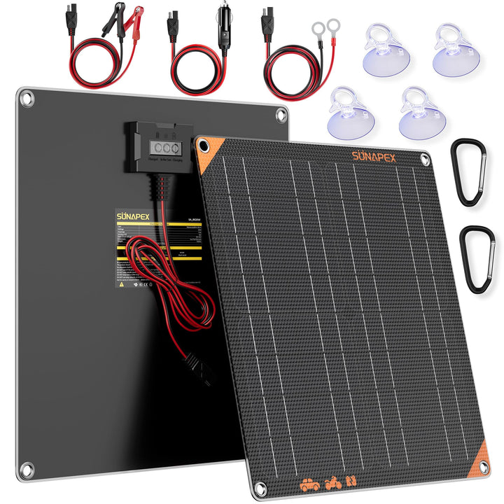SUNAPEX Solar-Ladegerät, 20 W, 12 V, wasserdicht, tragbares Solarpanel-Set für Auto, Boot, Wohnmobil